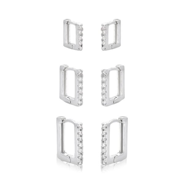 BRINCO TRIO QUADRADO CRAVEJADO - PRATA 925